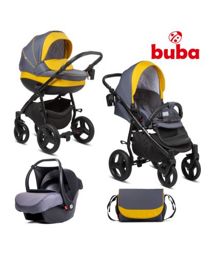 Бебешка комбинирана количка  3в1 Buba - Bella 716, Pewter-Yellow - 1