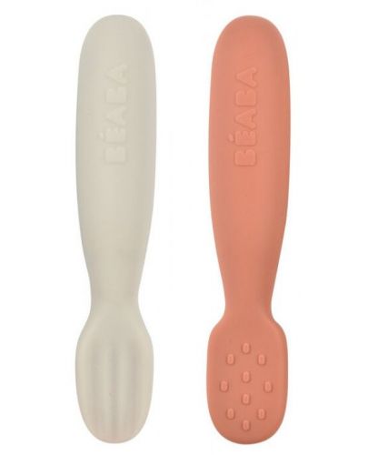 Бебешки силиконови лъжици Beaba - 2 броя, Terracotta/Velvet - 2