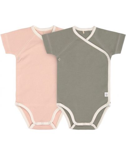 Бебешко боди Lassig - 50-56 cm, 0-2 месеца, розово-зелено, 2 броя - 1