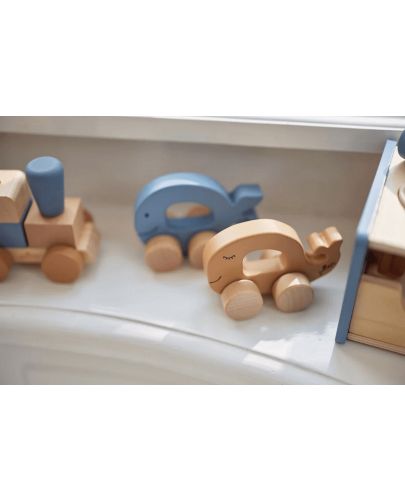 Бебешка дървена играчка Jollein - Количка, Sea Animal Blue - 5