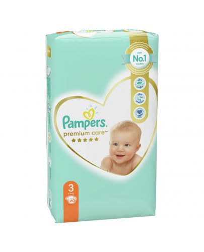 Бебешки пелени Pampers - Premium Care 3, 60 броя  - 1
