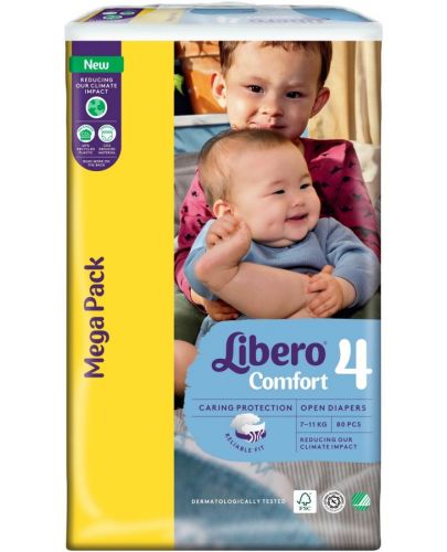 Бебешки пелени Libero Comfort - Mega, размер 4, 7-11 kg, 80 броя - 1