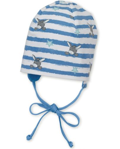 Бебешка шапка с UV 50+ защита Sterntaler - На магаренца, 41 cm, 4-5 месеца, синьо-бяла - 1
