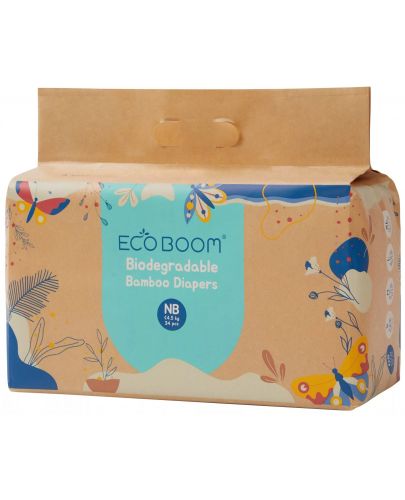 Бебешки бамбукови пелени Eco Boom - Pure, размер 0 (NB), 34 броя - 1