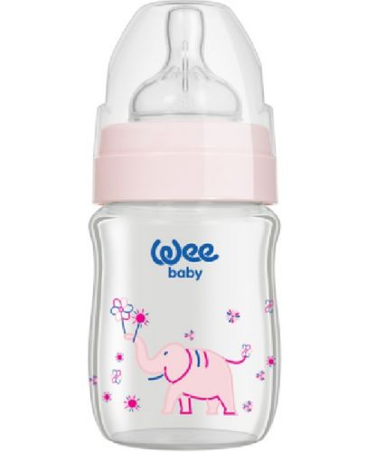 Бебешко шише от топлоустойчиво стъкло Wee Baby Classic Plus, 120 ml, розово - 1