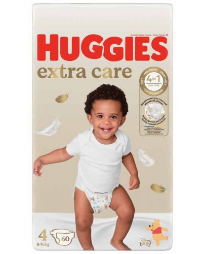 Бебешки пелени Huggies Extra care - Размер 4, 8-16 kg, 60 броя - 4