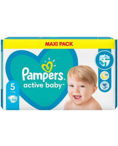Бебешки пелени Pampers - Active Baby 5, 50 броя  - 1