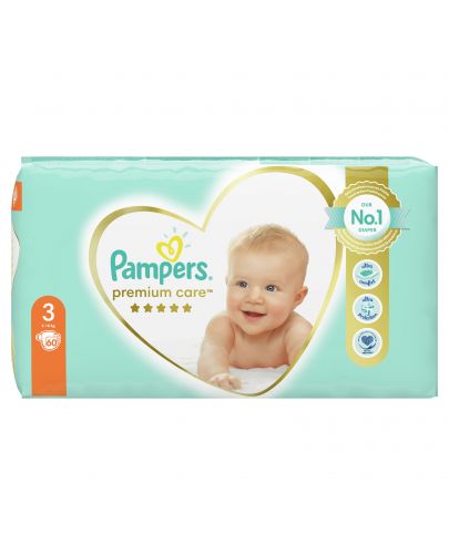 Бебешки пелени Pampers - Premium Care 3, 60 броя  - 3
