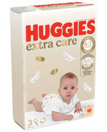 Бебешки пелени Huggies Extra Care - Размер 3, 6-10 kg, 72 броя - 1