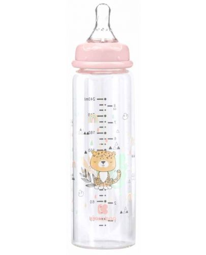 Бебешко стъклено шише KikkaBoo Savanna - 240 ml, розово - 2