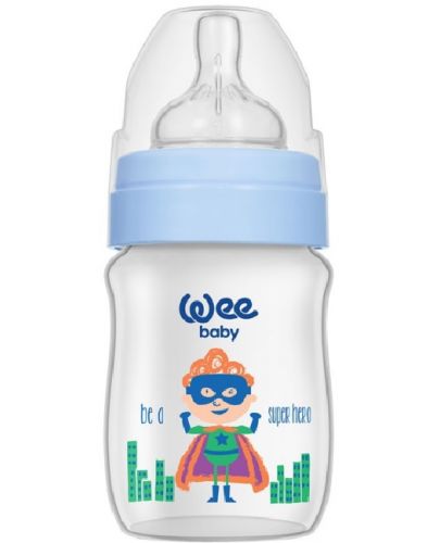 Бебешко шише с Wee Baby Classic Plus, PP, 150 ml, синьо с момче - 1