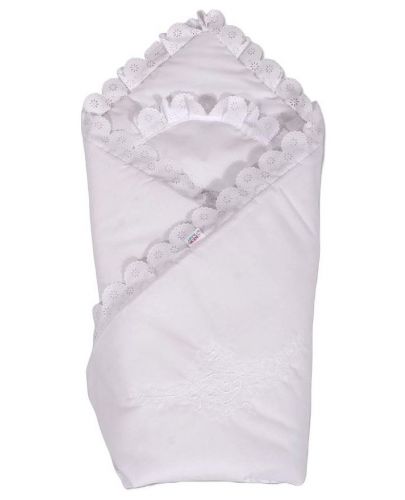 Бебешка пелена за изписване New Baby - С дантела, 80 х 80 cm, бяла - 1