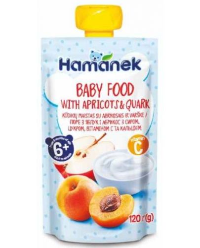 Бебешко пюре Hamanek - Пауч с кайсии и кварк, 120 g - 1