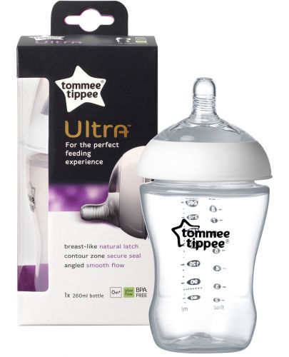 Бебешко шише Tommee Tippee Ultra - 260 ml, с биберон 1 капка - 1