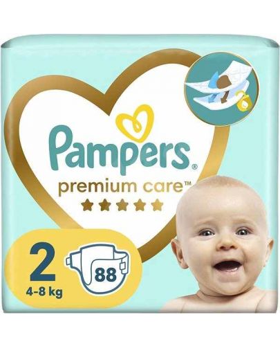 Бебешки пелени Pampers Premium Care - Размер 2, 4-8 kg, 88 броя - 1