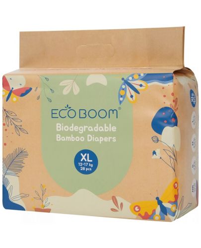 Бебешки бамбукови пелени Eco Boom - Pure, размер 5, 28 броя - 1