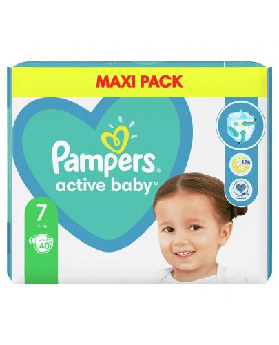 Бебешки пелени Pampers - Active Baby 7, Xl, 40 броя  - 2