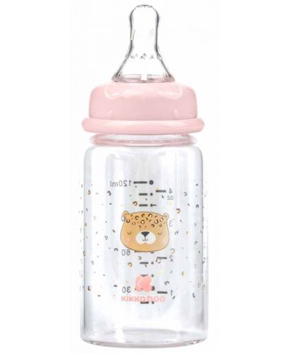 Бебешко стъклено шише KikkaBoo Savanna - 120 ml, розово - 2