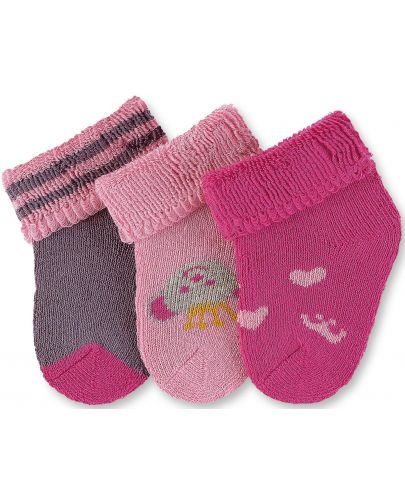 Бебешки хавлиени чорапи Sterntaler - 13-14 размер, 3 чифта, розови - 1