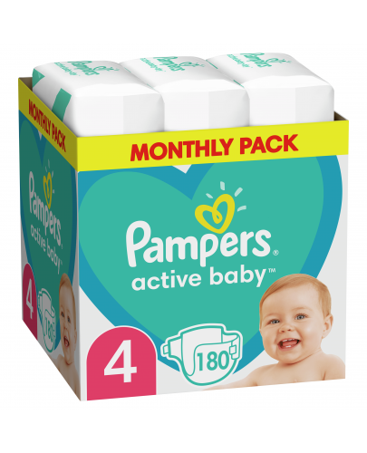 Бебешки пелени Pampers - Active Baby 4, 180броя  - 1