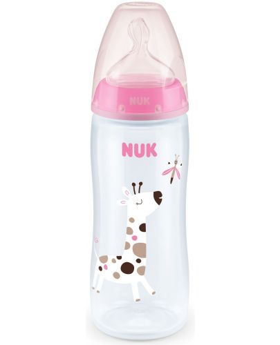 Бебешко шише Nuk First Choice - Temperature control, 360 ml, розово, жираф - 1