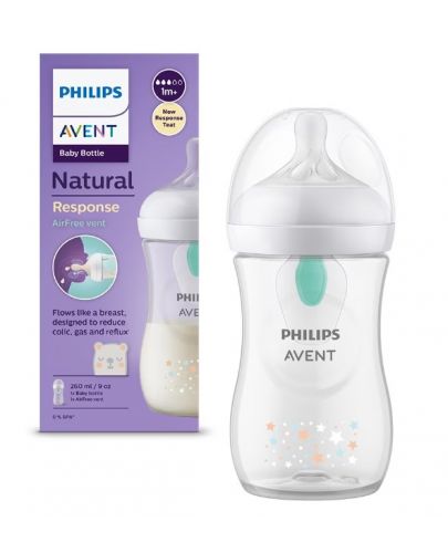 Бебешко шише Philips Avent - Natural Response 3.0, AirFree, 260 ml, Коала - 1