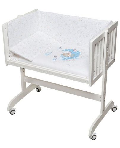 Бебешка мини кошара Interbaby - Мече, със спален комплект, синя - 1