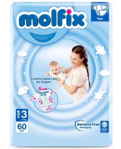Бебешки пелени Molfix - Midi 3, 60 броя - 1