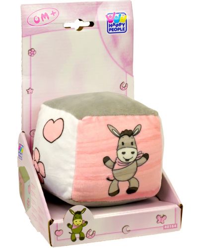 Бебешко кубче със звънче Happy People - Магаренце, розово - 1