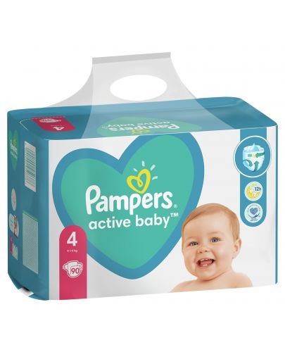 Бебешки пелени Pampers - Active Baby 4, 90 броя  - 1