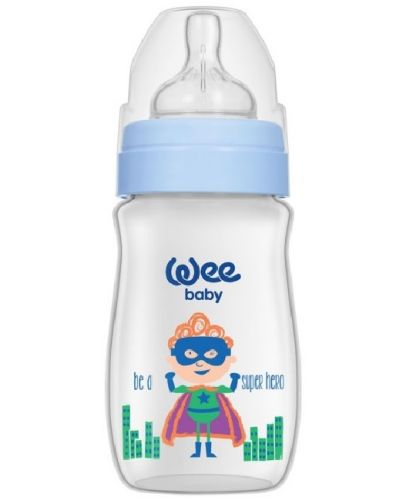Бебешко шише Wee Baby Classic Plus, 250 ml, синьо с момче - 1