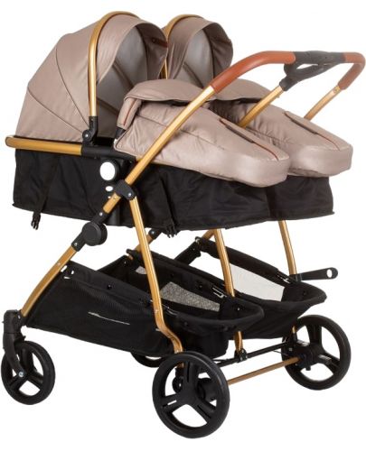 Бебешка количка за близнаци Chipolino - Дуо Смарт, златно бежово - 1