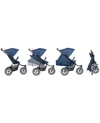 Бебешка количка за едно или породени деца Phil & Teds - Sport V5, Синя - 5