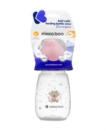 Бебешко шише с широко гърло KikkaBoo Clouds - Savanna, 260 ml, Pink - 4