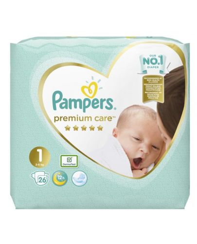 Бебешки пелени Pampers - Premium Care 1, 26 броя  - 1