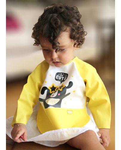 Бебешки лигавник с ръкави BabyJem - Мече, жълт - 2