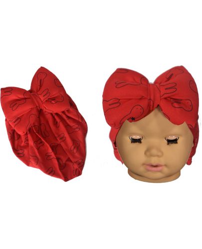 Бебешка шапка тип тюрбан NewWorld - Червена на зайчета - 1