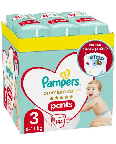 Бебешки пелени-гащи Pampers Premium Care - Monthly pack, size 3, 144 броя - 1