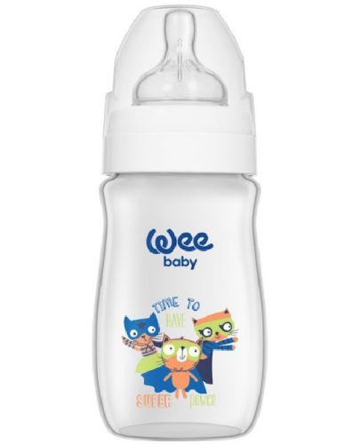 Бебешко шише Wee Baby Classic Plus, 250 ml, бяло с котета - 1