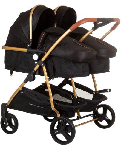 Бебешка количка за близнаци Chipolino - Дуо Смарт, обсидиан/злато - 1