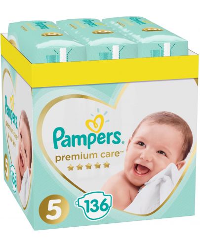 Бебешки пелени Pampers Premium Care - Размер 5, 11-16 kg, 136 броя - 1