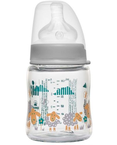 Бебешко стъклено шише NIP - Flow S, 0 м+, 120 ml, Boy - 1