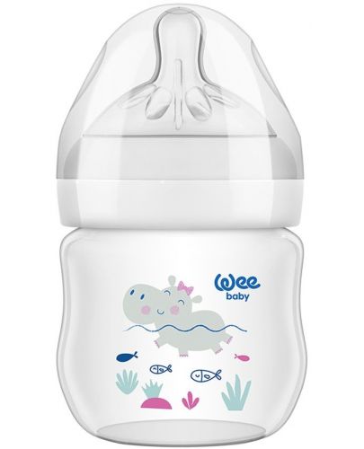 Бебешко шише Wee Baby Natural - 125 ml, бяло с хипопотам - 1