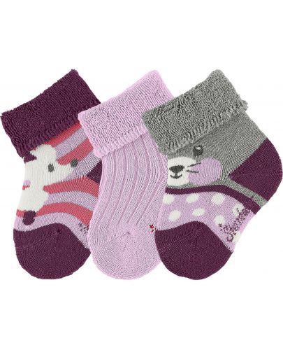 Бебешки хавлиени чорапи Sterntaler - С мишле, 15/16 размер, 4-6 месеца, 3 чифта - 1