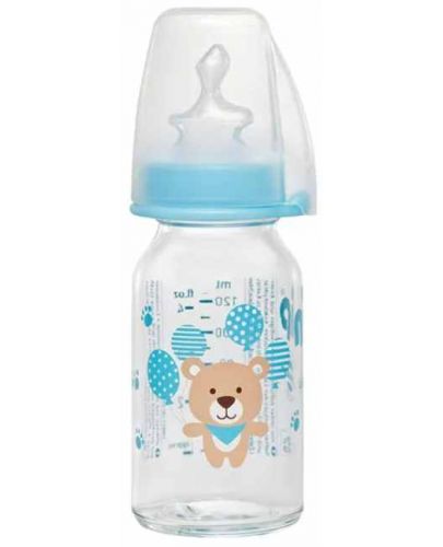 Бебешко стъклено шише NIP - Flow S, 0-6 м, 125 ml, boy - 1