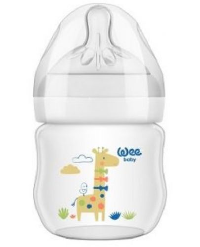 Бебешко шише Wee Baby Natural, PP, 125 ml, бяло с жираф - 1
