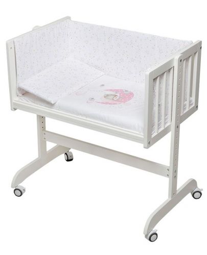 Бебешка мини кошара Interbaby - Мече, със спален комплект, розова - 1