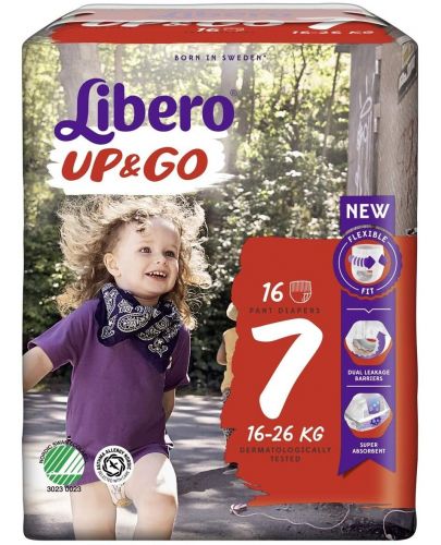 Бебешки пелени гащи Libero - Up&Go 7, 16 броя  - 1