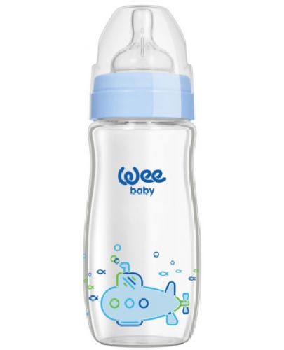Бебешко шише от топлоустойчиво стъкло Wee Baby Classic Plus, 180 ml, синьо - 1