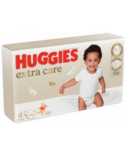Бебешки пелени Huggies Extra care - Размер 4, 8-16 kg, 60 броя - 1